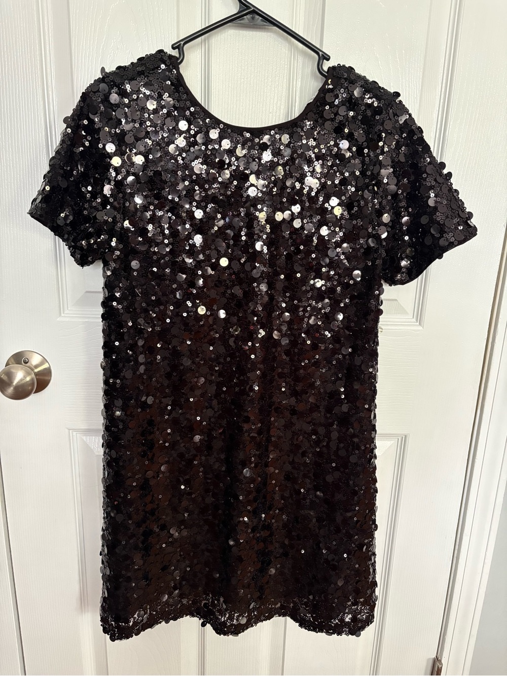 Nine West Black Sequin Bow-Back Shift Mini Elegant Party Dress, Size Small